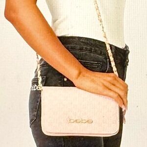 Bebe Cream Crossbody Bag with Gold Chain, Credit Card Case and Wristlet NWT